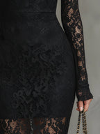 Elwira | Elegancka czarna sukienka maxi z koronką